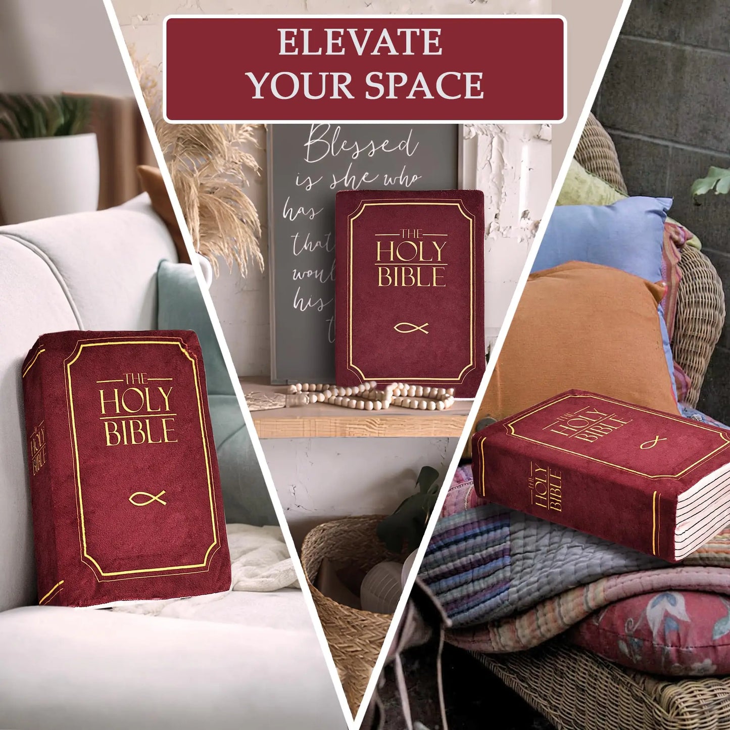 Bible Pillow Toy – Soft Christian Pillow with Openable Holy Bible Design