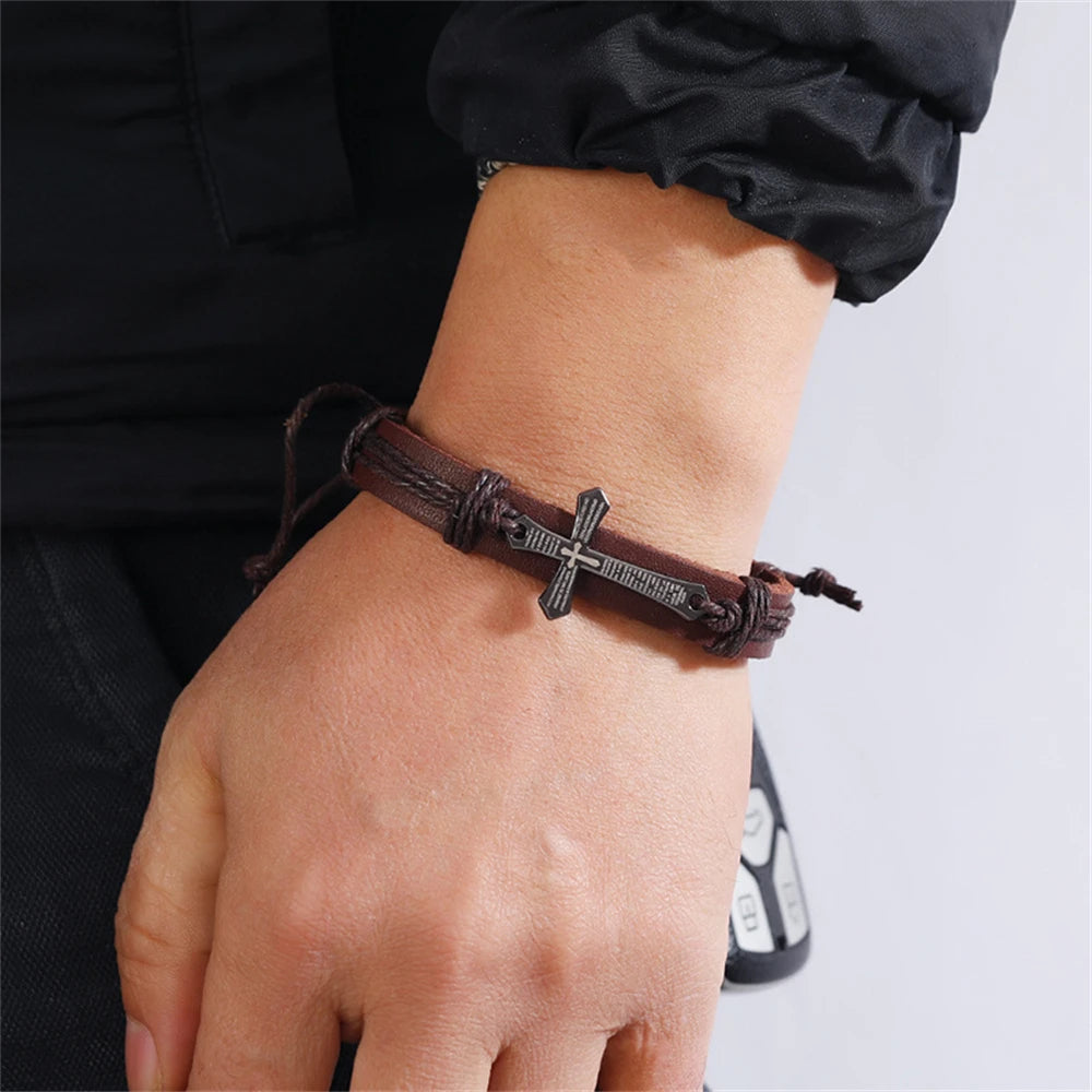 Men’s Cross Leather Bracelet – A Stylish Symbol of Faith