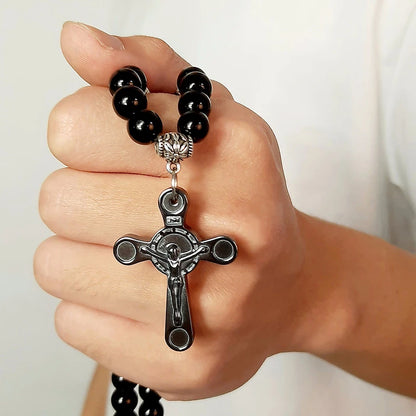 Men's Black Rosary Necklace with Cross – Bold Catholic Jewelry