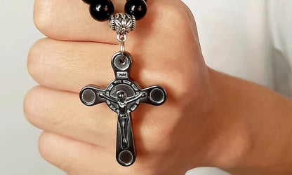 Men's Black Rosary Necklace with Cross – Bold Catholic Jewelry