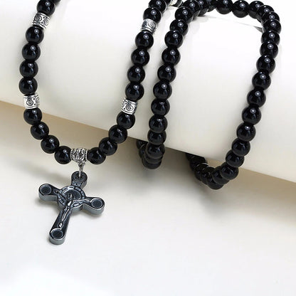 Men's Black Rosary Necklace with Cross – Bold Catholic Jewelry