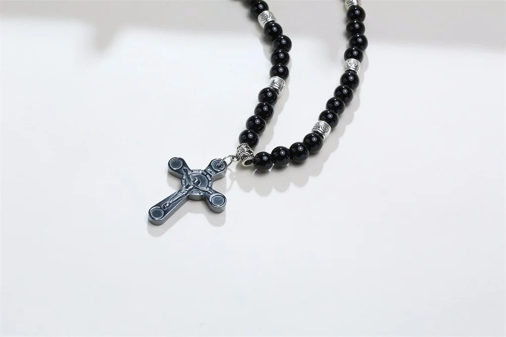 Men's Black Rosary Necklace with Cross – Bold Catholic Jewelry