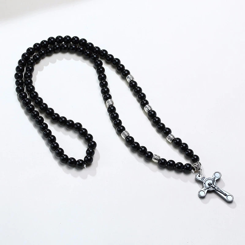 Men's Black Rosary Necklace with Cross – Bold Catholic Jewelry