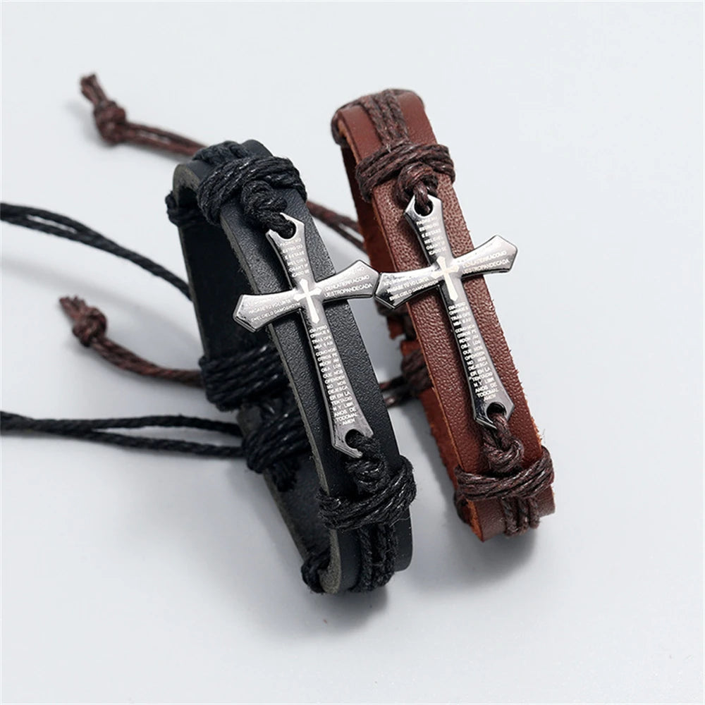 Men’s Cross Leather Bracelet – A Stylish Symbol of Faith