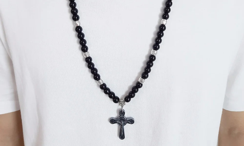 Men's Black Rosary Necklace with Cross – Bold Catholic Jewelry