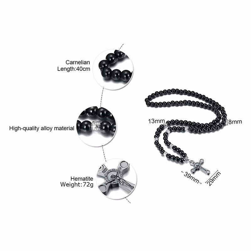 Men's Black Rosary Necklace with Cross – Bold Catholic Jewelry