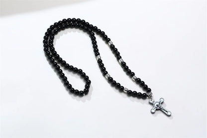 Men's Black Rosary Necklace with Cross – Bold Catholic Jewelry